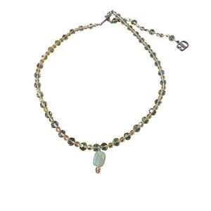 Vintage BD Necklace Choker Pendant Beaded Minimalist Silver Tone 18 inches